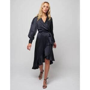 Zimmermann Long Sleeve V Neck Silk Midi Wrap Dress 3 US 10 Ruffle Belted